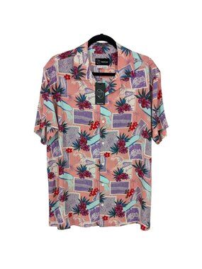 Hawaiian Surf Aloha Button Up Shirt Tropical Floral Palm Beach Retro 90s Large